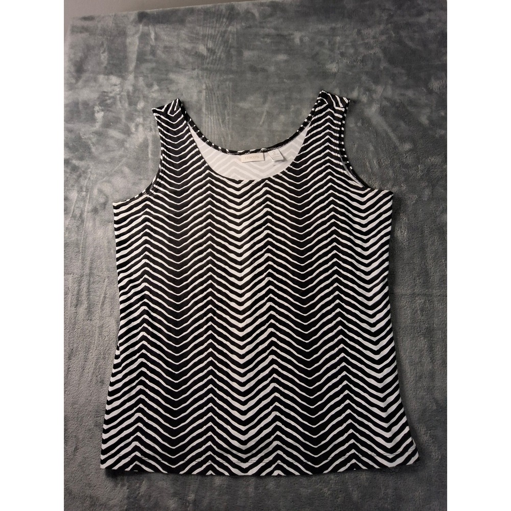 Chicos Tank Top Womens Size 2 Black White Chevron Zig Zag Scoopβ Neck Sleeveless